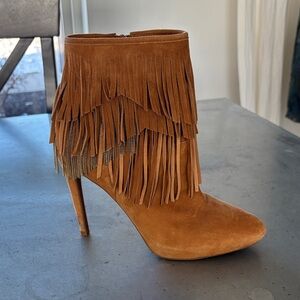 Gianni Bini Tan Fringed Heeled Boots